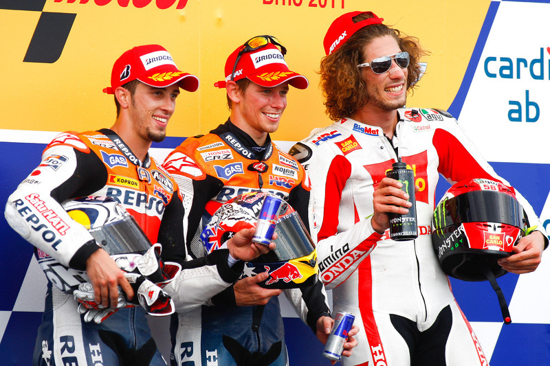 Podium: 1. Casey Stoner, 2. Andrea Dovizioso, 3. Marco Simoncelli