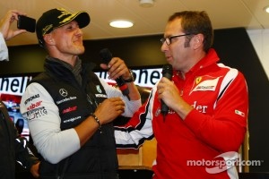 Michael Schumacher, Mercedes GP F1 Team celebrates his first F1 drive at Spa 20 years ago, Stefano Domenicali Ferrari General Director