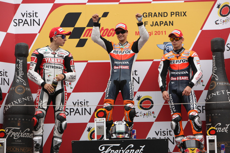 Podium: Sieger Dani Pedrosa, 2. Jorge Lorenzo, 3. Casey Stoner