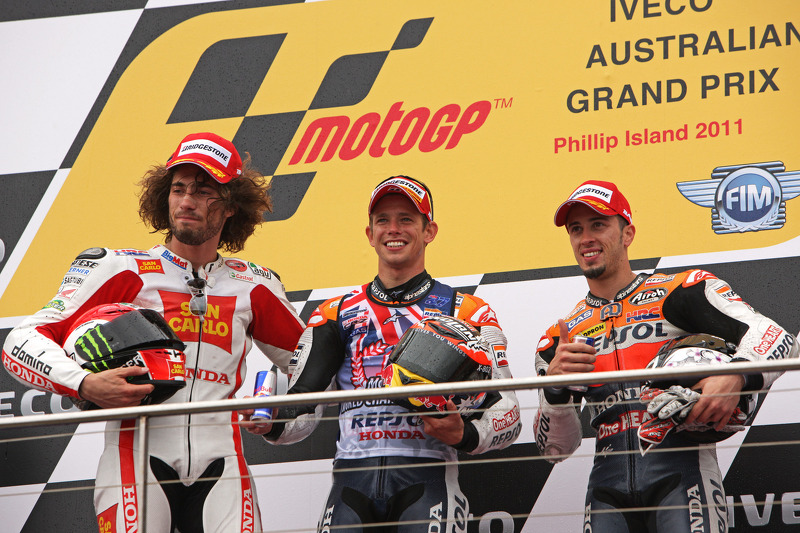 2011: 1. Casey Stoner; 2. Marco Simoncelli; 3. Andrea Dovizioso