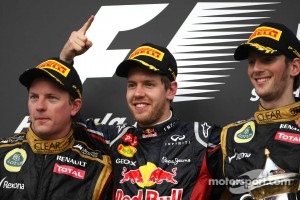 Kimi Raikkonen, Lotus F1 Team, Sebastian Vettel, Red Bull Racing and Romain Grosjean, Lotus F1 Team