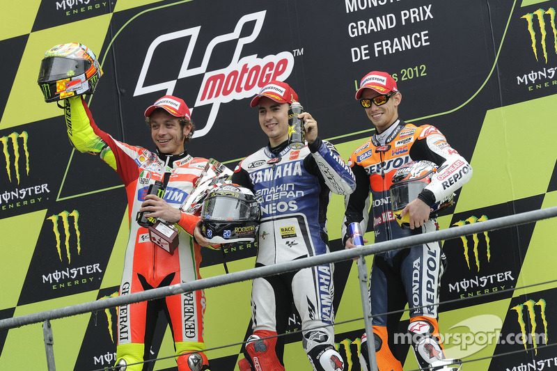 Podium: 1. Jorge Lorenzo, 2. Valentino Rossi, 3. Casey Stoner