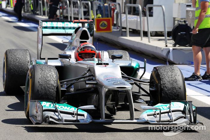Tercer lugar Michael Schumacher, Mercedes AMG F1 en parc ferme