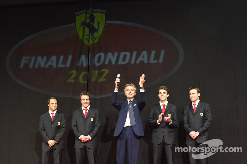 Luca di Montezemolo with Jules Bianchi, Davide Rigon, Felipe Massa and Fernando Alonso at the Ferrari Gala