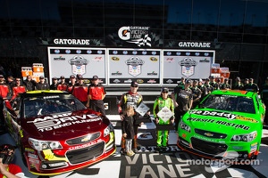 Front row for the 2013 Daytona 500: pole winner Danica Patrick, Stewart-Haas Racing Chevrolet, with second fastest qualifier Jeff Gordon, Hendrick Motorsports Chevrolet