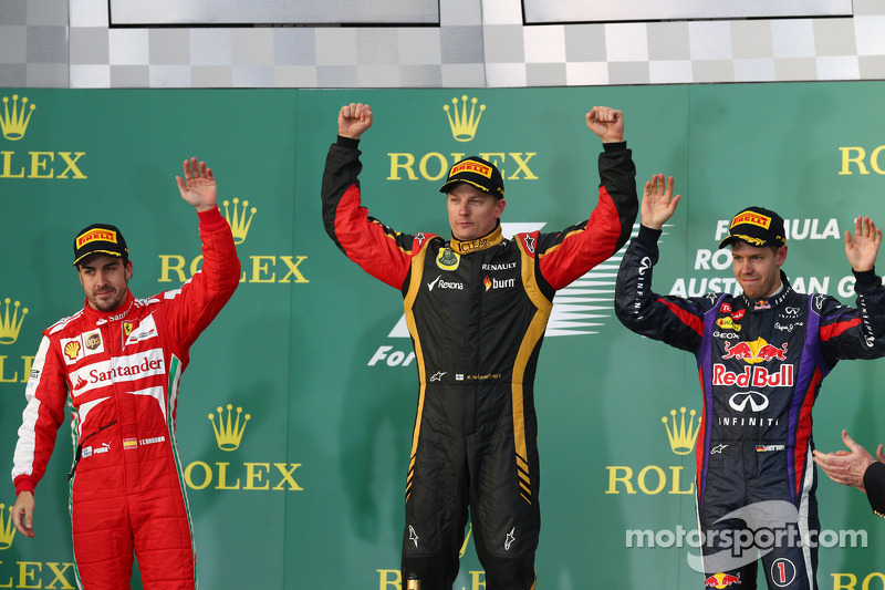 Podio: Fernando Alonso, Kimi Raikkonen, Sebastian VettelA