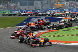 Sebastian Vettel, Red Bull Racing RB9 leads at the start of the race