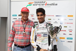 Jehan Daruvala, Sahara Force India Academy Driver, winner of the British KF3 Karting Championship, with Niki Lauda, Mercedes Non-Executive Chairman