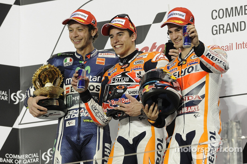 Vainqueur: Marc Marquez, Repsol Honda Team, 2ème Valentino Rossi, Yamaha Factory Racing, 3ème Dani Pedrosa, Repsol Honda Team