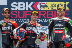 Podio di Gara 1: Marco Melandri, Sylvain Guintoli e Tom Sykes