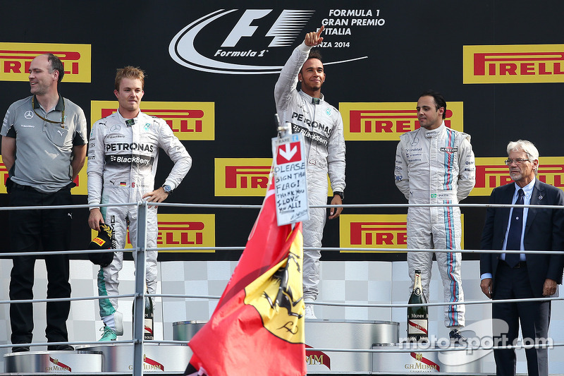 2014: 1. Льюис Хэмилтон, 2. Нико Росберг, 3. Фелипе Масса