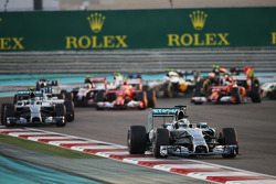 Lewis Hamilton, Mercedes AMG F1 W05 leads at the start of the race