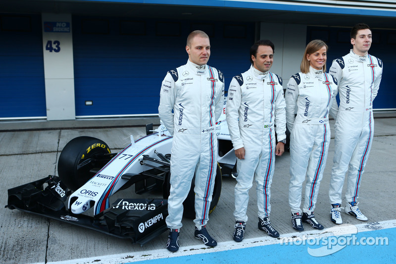 Williams FW37 é revelado: Valtteri Bottas, Williams; Felipe Massa, Williams; Susie Wolff, Williams piloto de desenvolvimento; Alex Lynn, Williams piloto de desenvolvimento