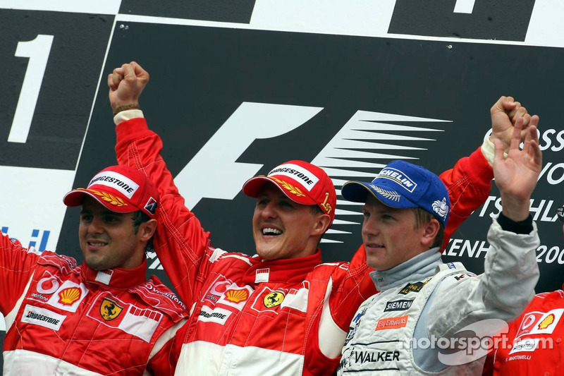 Podium: Michael Schumacher mit Felipe Massa und Kimi Räikkönen