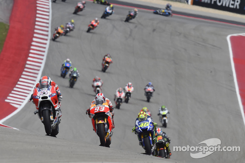 Andrea Dovizioso, Ducati Team; Marc Marquez, Repsol Honda Team, und Valentino Rossi, Yamaha Factory 