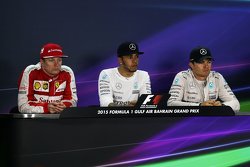 Conférence de presse d'après-course : Kimi Raikkonen, Ferrari, deuxième; Lewis Hamilton, Mercedes AMG F1, vainqueur; Nico Rosberg, Mercedes AMG F1, troisième