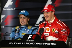 Press conference: race winner Michael Schumacher with Fernando Alonso