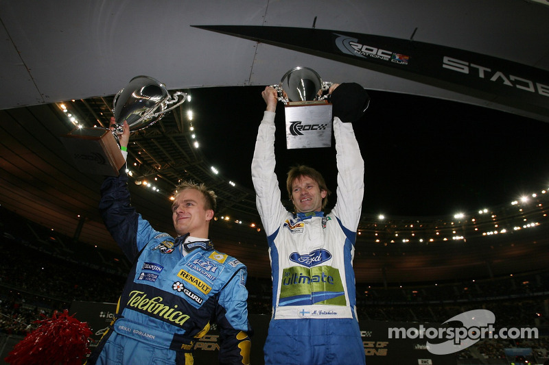 Nations Cup winners Heikki Kovalainen and Marcus Gronholm celebrate