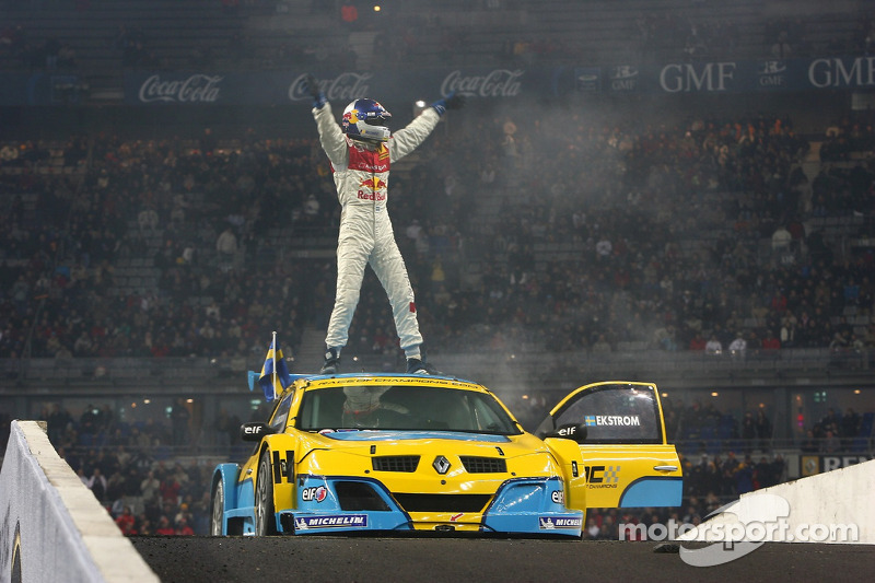 Race of Champions winner Mattias EkstrÃ¶m celebrates