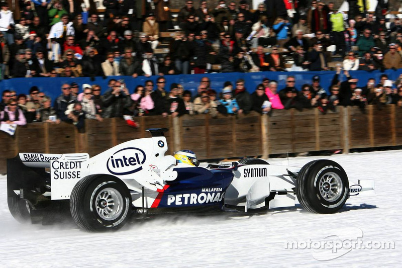 Nick Heidfeld, a BMW Sauber F1, St Moritz horse racing, special spike tyres from Bridgestone