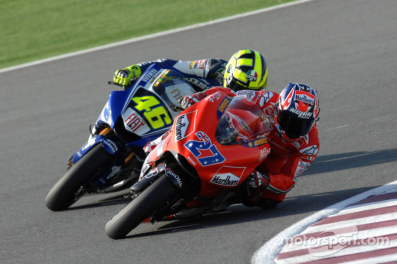 Casey Stoner, Ducati Team; Valentino Rossi, Yamaha Factory Racing