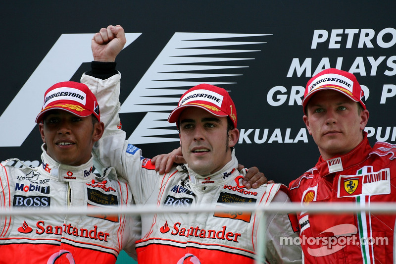 2007 : 1. Fernando Alonso, 2. Lewis Hamilton, 3. Kimi Räikkönen