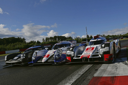El Equipo Porsche 919 híbrido, Toyota Racing TS040 híbrido, el Audi Sport Team Joest R18 e-tron quat