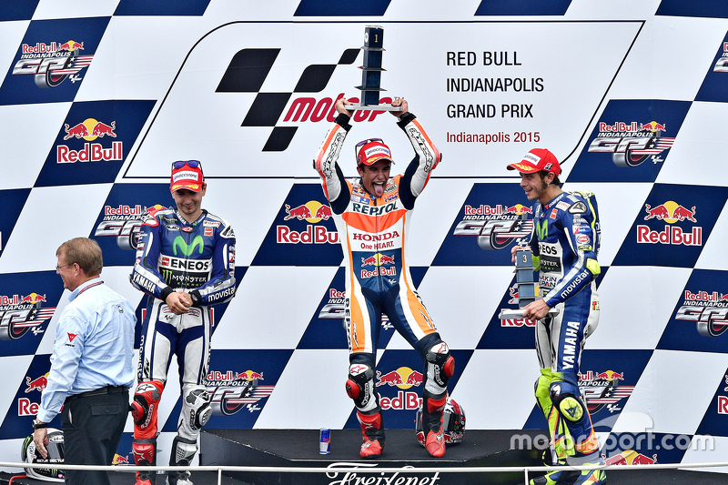 Podium: race winner Marc Marquez, Repsol Honda Team, second place Jorge Lorenzo, Yamaha Factory Raci