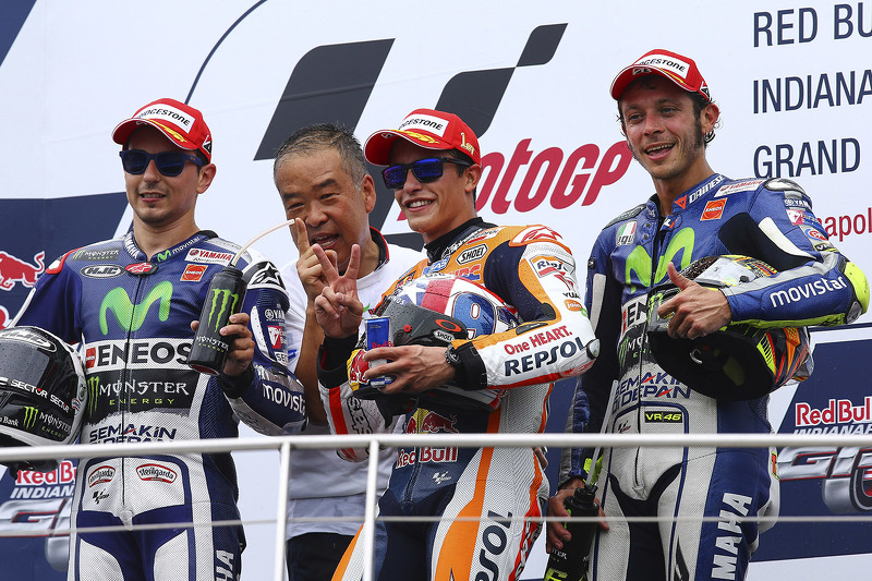 Podium: race winner Marc Marquez, Repsol Honda Team, second place Jorge Lorenzo, Yamaha Factory Racing, third place Valentino Rossi, Yamaha Factory Racing