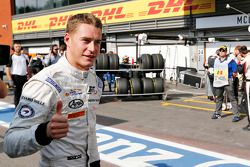 Stoffel Vandoorne, ART Grand Prix merayakan his pole position in Parc Ferme