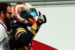 Romain Grosjean, Lotus F1 Team fête sa troisième place dans le Parc Fermé