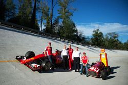 The Ferrari SF15-T and Ferrari 166 F1 cars on the Monza banking with Sebastian Vettel, Ferrari, John