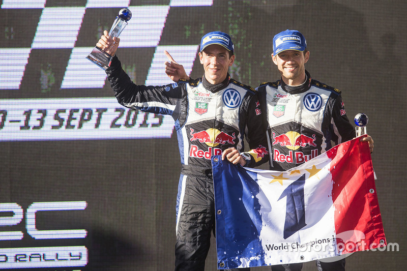 1. und Rallye-Weltmeister 2015: Sébastien Ogier und Julien Ingrassia, Volkswagen Polo WRC, Volkswage