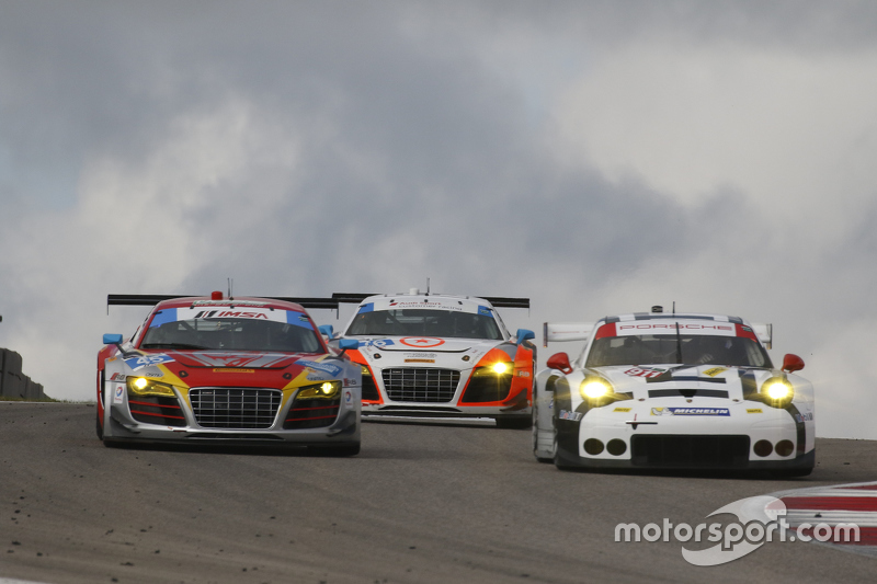 #48 Paul Miller Racing Audi R8 LMS : Christopher Haase, Dion von Moltke et #911 Porsche North America Porsche 911 RSR : Patrick Pilet, Nick Tandy