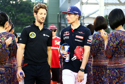 Romain Grosjean, Lotus F1 Team with Max Verstappen, Scuderia Toro Rosso on the drivers parade