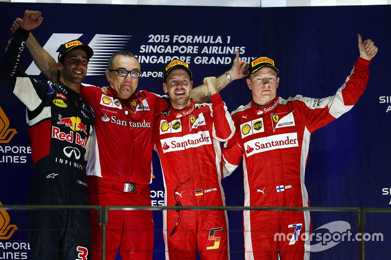 Podium: winner Sebastian Vettel, Ferrari, second place Daniel Ricciardo, Red Bull Racing, third plac