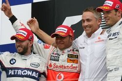 Winner, 1st, Lewis Hamilton, McLaren Mercedes, MP4-22, 2nd, Nick Heidfeld, BMW Sauber F1 Team, F1.07, 3rd, Alexander Wurz, Williams F1 Team, FW29 and Martin Whitmarsh, McLaren, Chief Executive Officer