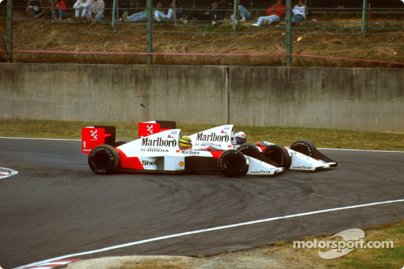 infamous kaza, Ayrton Senna ve Alain Prost, lap 46