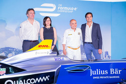 Formula E car in Hong Kong with Nelson Piquet Jr. and Alejandro Agag, CEO Formula E