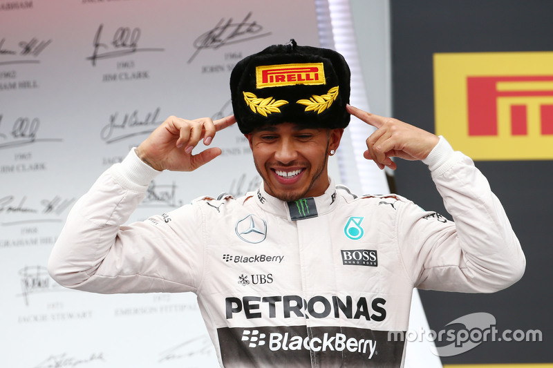 Race winner Lewis Hamilton, Mercedes AMG F1 celebrates on the podium