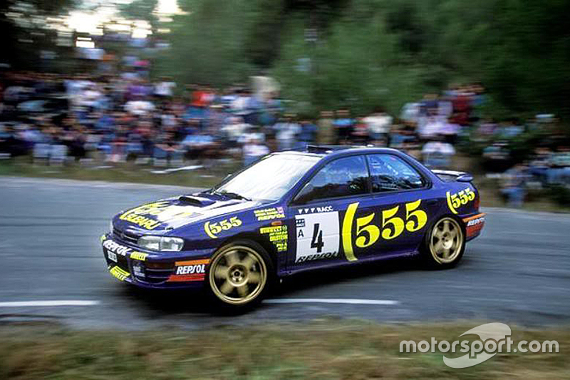 Colin McRae, con un Subaru en el Rally de Catalunya 1995