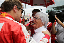 Sebastian Vettel, Ferrari with Bernie Ecclestone, on the grid