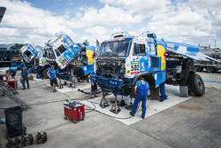 Mechanics of Team KAMAZ Master work during the rest day of Rally Dakar