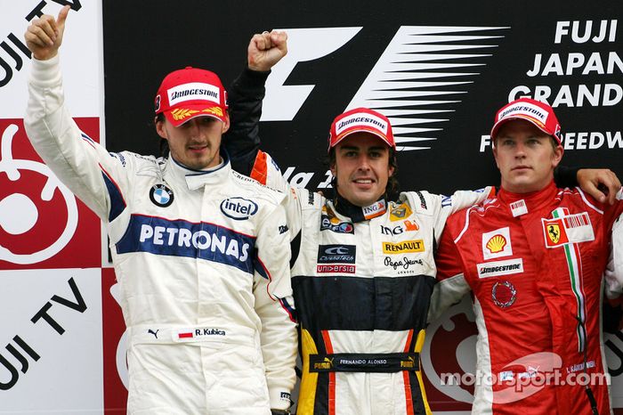 2008: 1. Fernando Alonso, 2. Robert Kubica, 3. Kimi Räikkönen