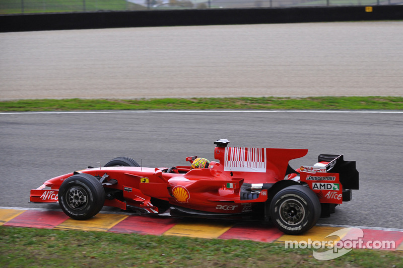 Valentino Rossi tests the Ferrari F2008