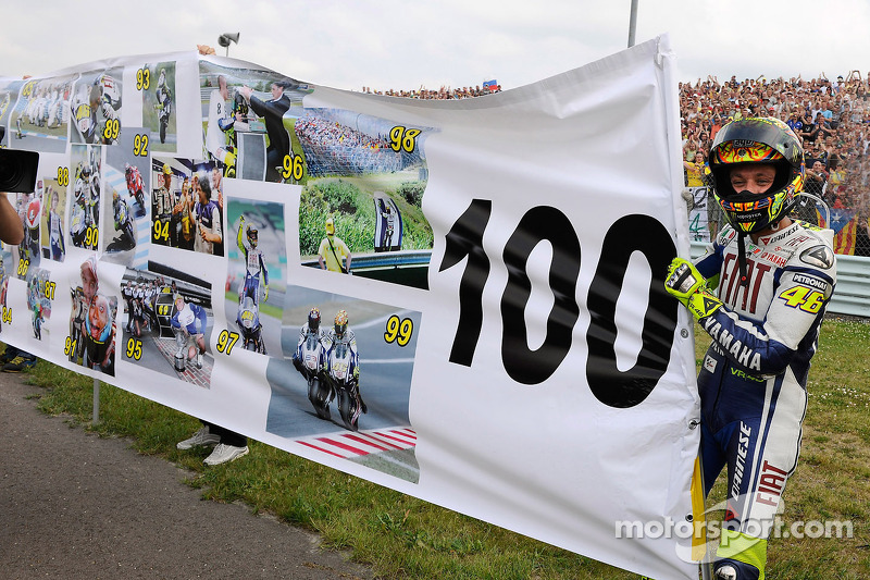 Race winner Valentino Rossi, Fiat Yamaha Team celebrates 100th MotoGP win