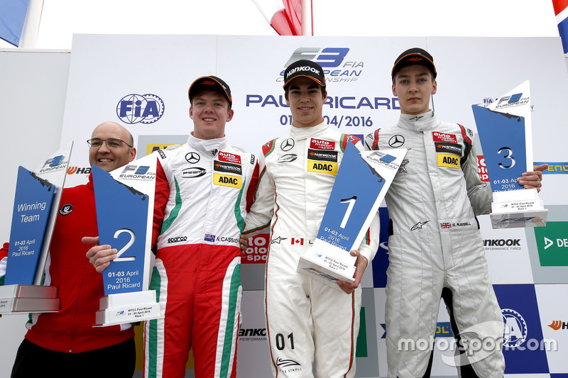Podio: Ganador Lance Stroll, Prema Powerteam Dallara F312 - Mercedes-Benz; segundo lugar Nick Cassidy, Prema Powerteam Dallara F312 - Mercedes-Benz; tercer lugar George Russell, HitechGP Dallara F312 - Mercedes-Benz