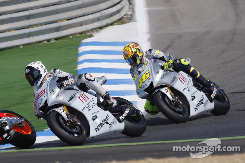 Jorge Lorenzo en Valentino Rossi, Yamaha - GP van Portugal 2009