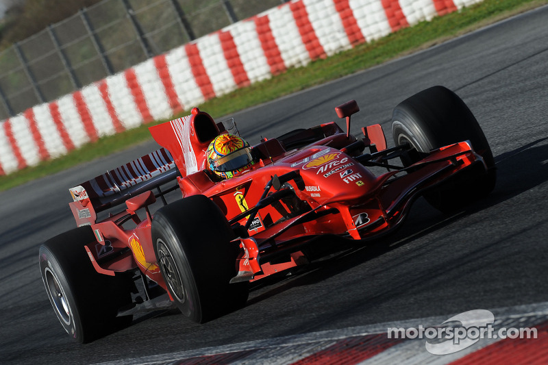 Valentino Rossi tests the Ferrari F2008