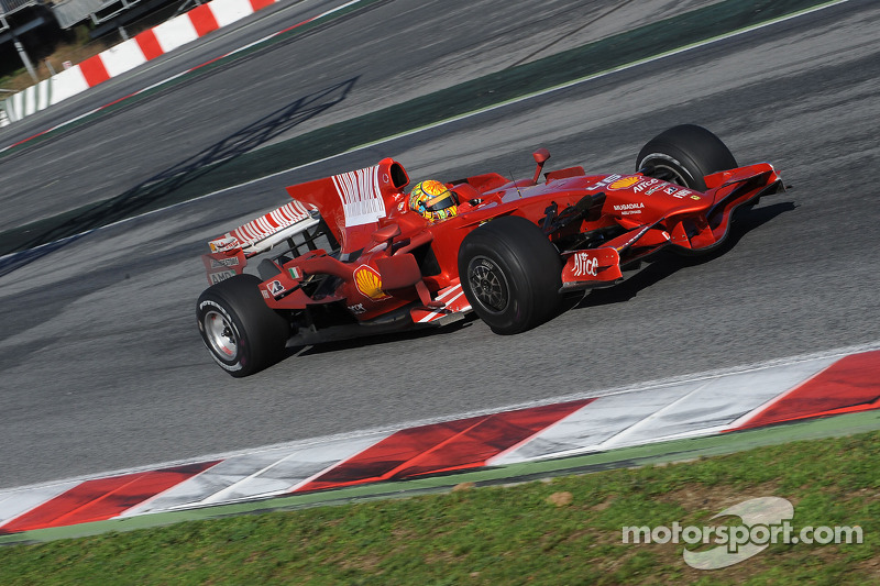 Valentino Rossi tests the Ferrari F2008